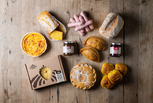 A Birds Eye view of Strawberry Fields Farm shop favourite products from jams to pies and pasties, scones and freshly baked bread